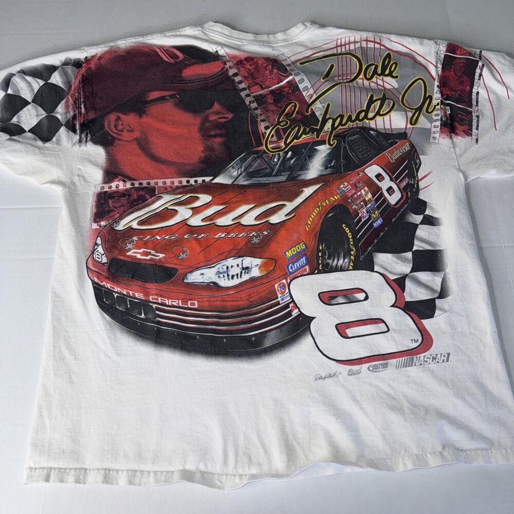 Vtg Dale Earnhardt Jr All Over Print Men Sz L Bud Beer REDHOT AOP Chase T-Shirt - Picture 11 of 12